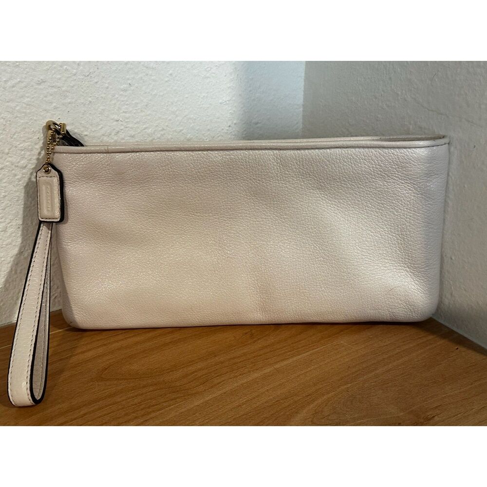 Coach Ivory Pebbled Leather Wristlet - Picture 2 of 7